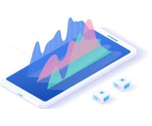 Isometric smartphone displaying a vibrant data analytics graph for SEO