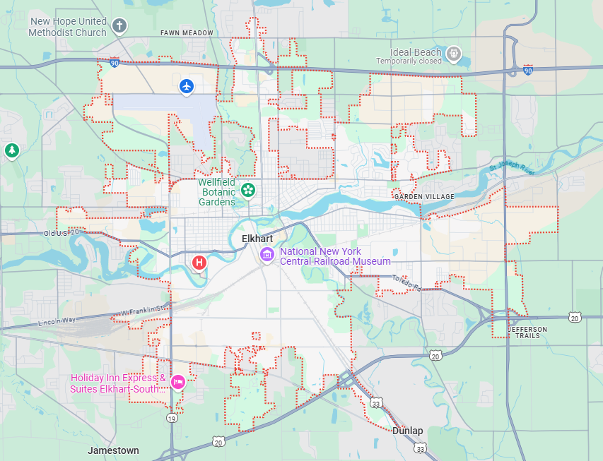 Map of Elkhart IN Service Area