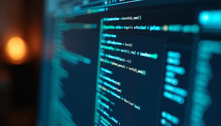 Close-up of a computer screen showing lines of blue and green code