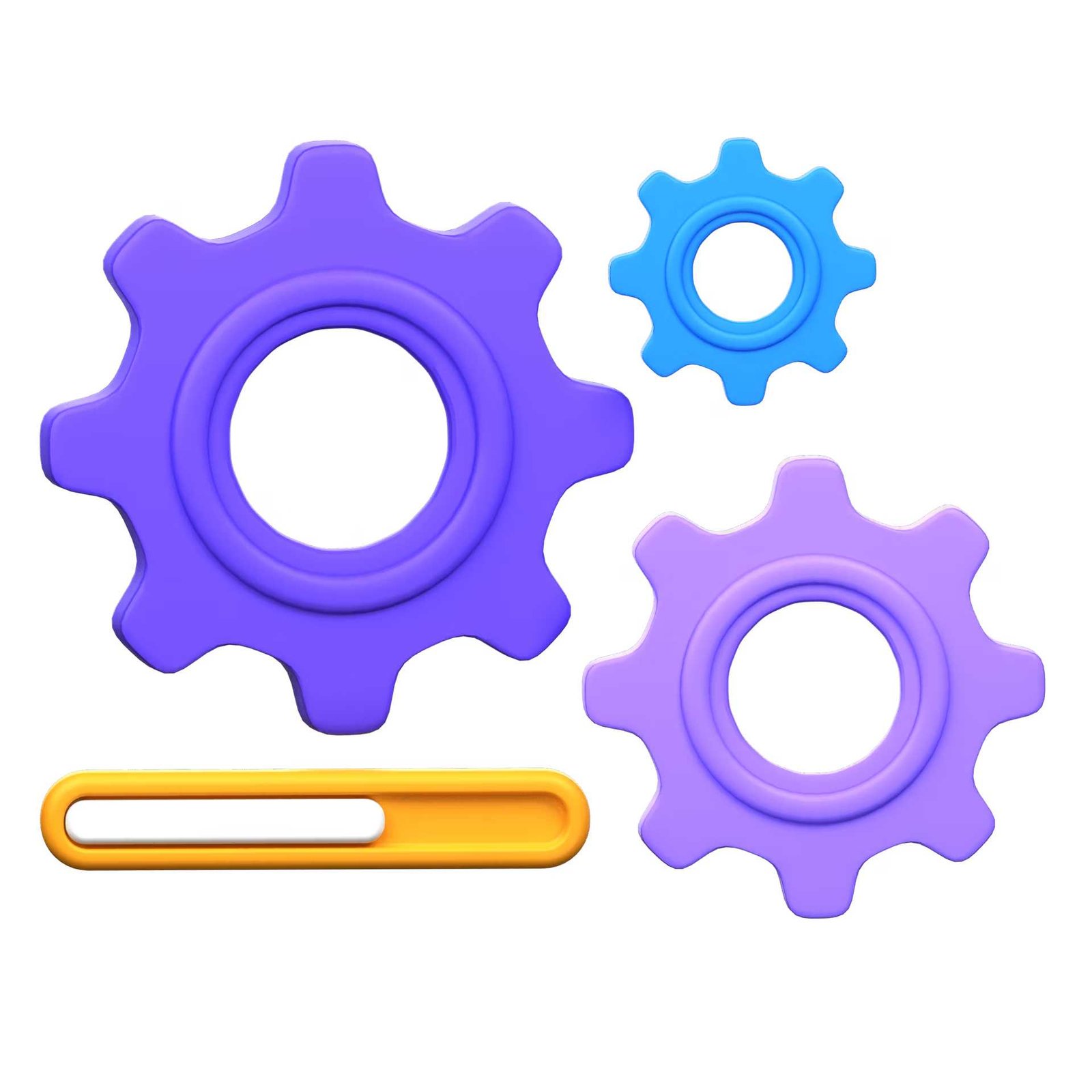 Purple and blue gears with an orange loading bar, representing digital marketing settings
