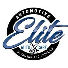 Elite Automotive Auto Care logo with blue script text and detailing tools