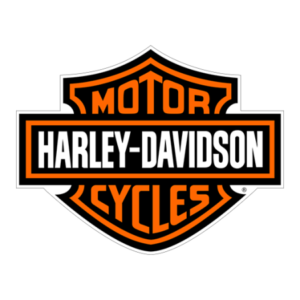 Harley-Davidson Motor Cycles logo in orange, black, and white