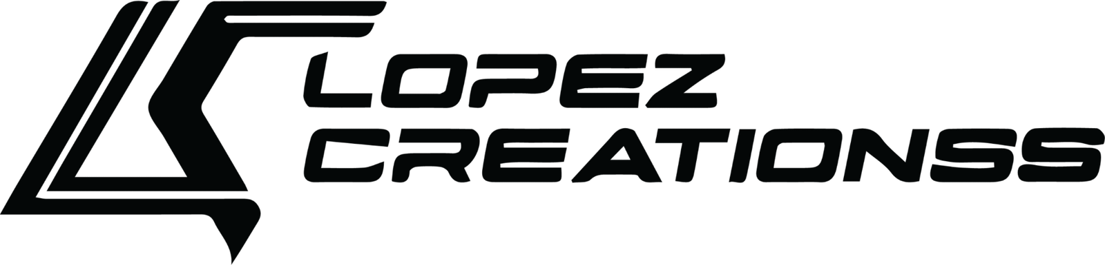 Dark gray Lopez Creationss logo on a black background