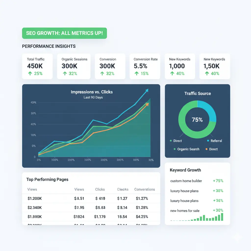 SEO Growth Performance Dashboard - Ikai Media - Ikai Media Digital marketing dashboard showing seo growth metrics and traffic sources