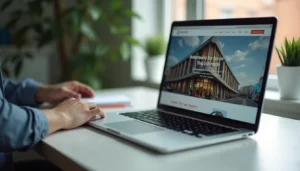 Persons hands on laptop trackpad browsing a website design