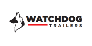Watchdog Trailers logo with a black dog head silhouette and red line