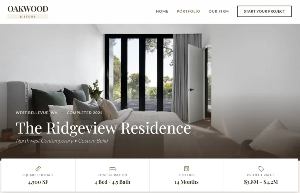 Screenshot of a luxury bedroom web design project showcase for ikai media