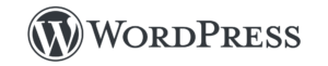 Dark gray WordPress logo and text on a black background