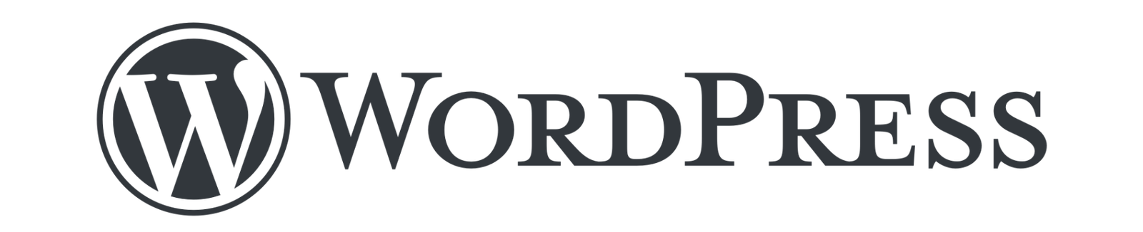Dark gray WordPress logo and text on a black background