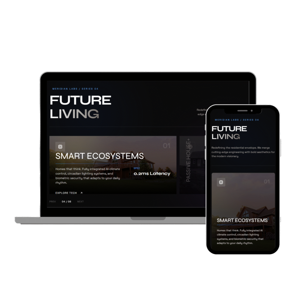 Laptop and smartphone displaying a responsive 'Future Living' website design