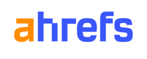 Ahrefs logo with orange 'a' and blue 'hrefs' on a black background