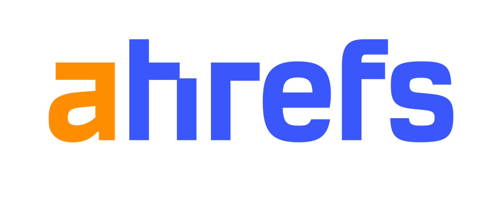Ahrefs logo with orange 'a' and blue 'hrefs' on a black background