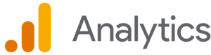 Google Analytics logo with orange bar graph icon and gray text