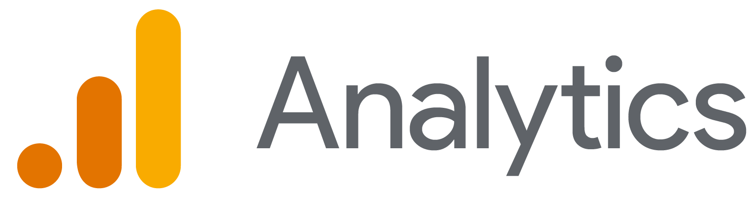 Google Analytics logo with orange bar graph icon and gray text