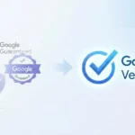 Google Verified badge with checkmark and previous Google Guaranteed and Screened badges