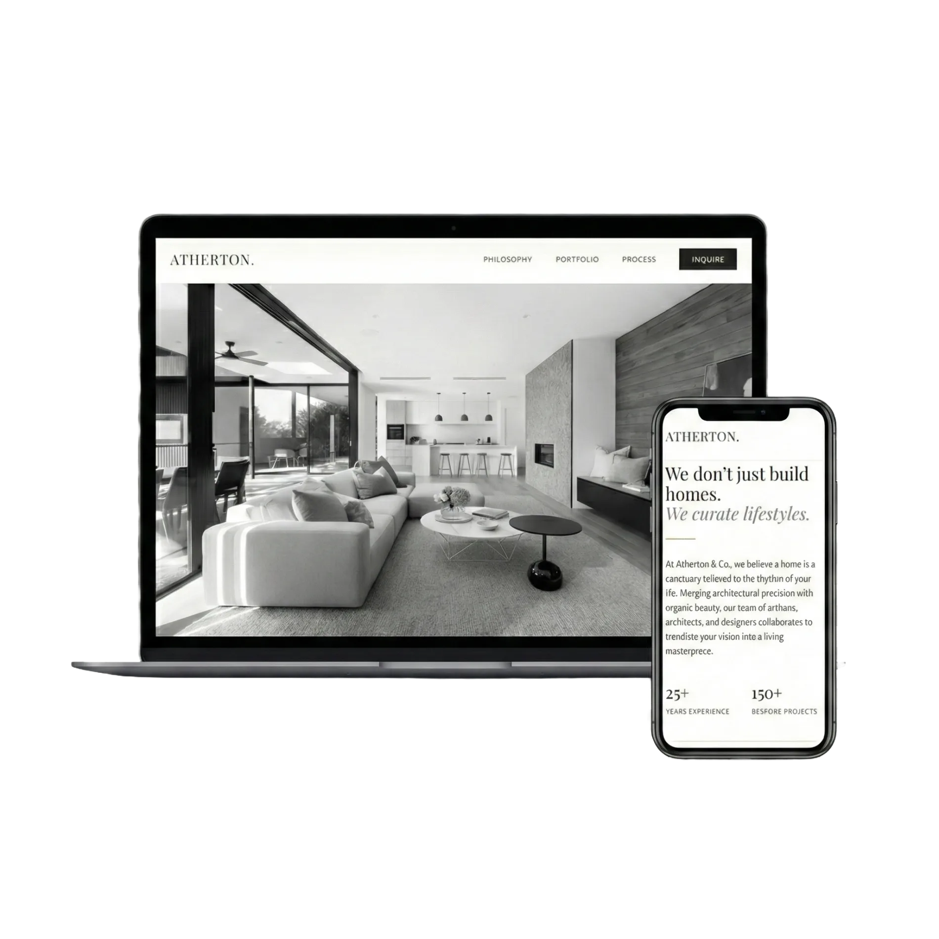 Responsive Luxury Website Design - Ikai Media Laptop and phone displaying a luxury interior design website