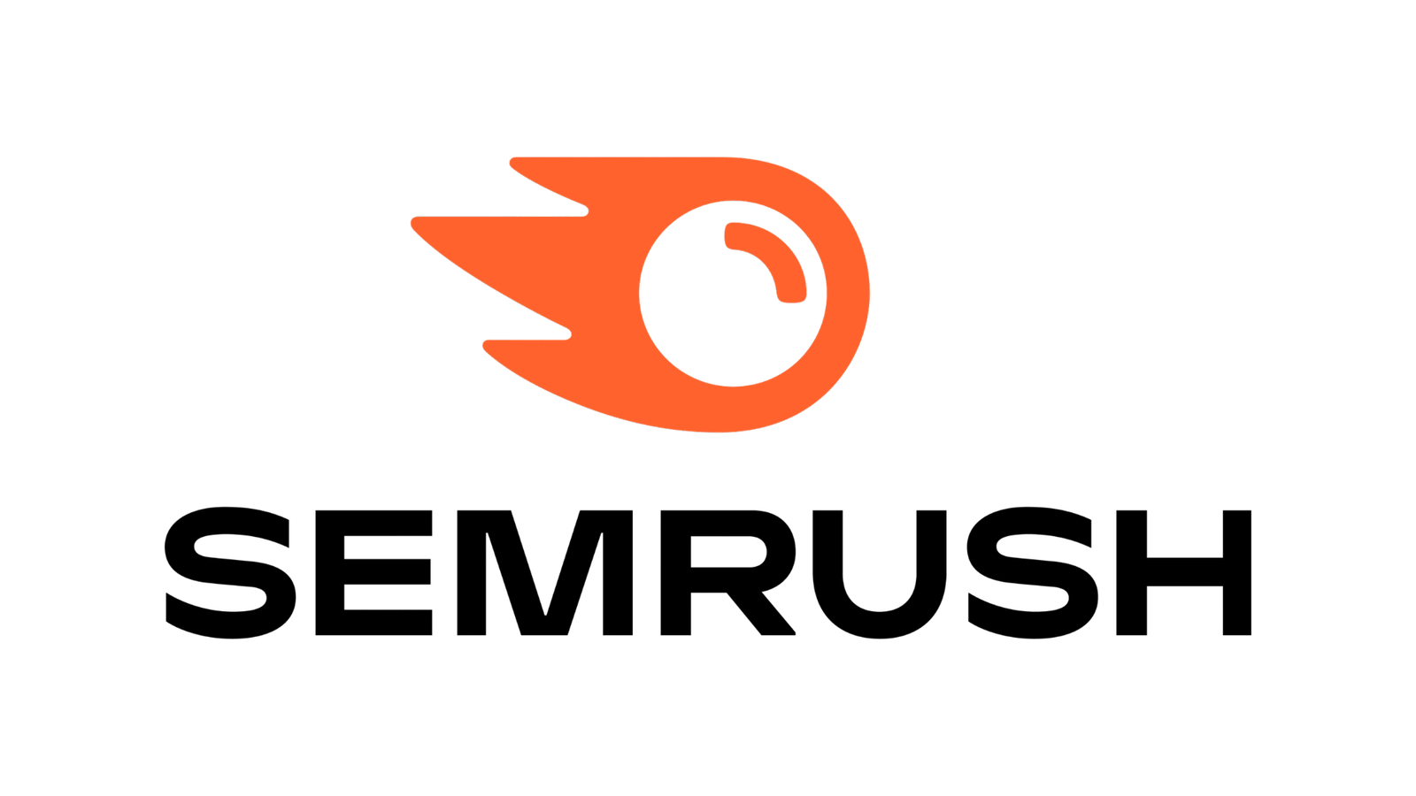 Orange semrush logo a stylized comet or eye on a black background
