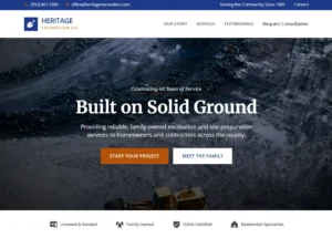 Web design for excavation company showing a dark construction site background