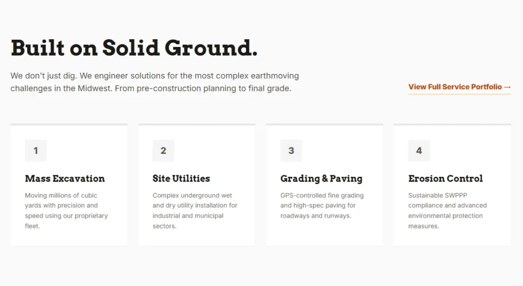 Excavation company website services section designed by ikai media